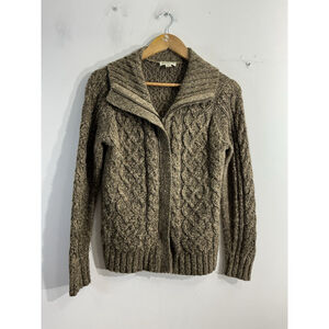 Womans St John’s Bay Pullover Sweater PL Brown Full Zip Floppy Collar